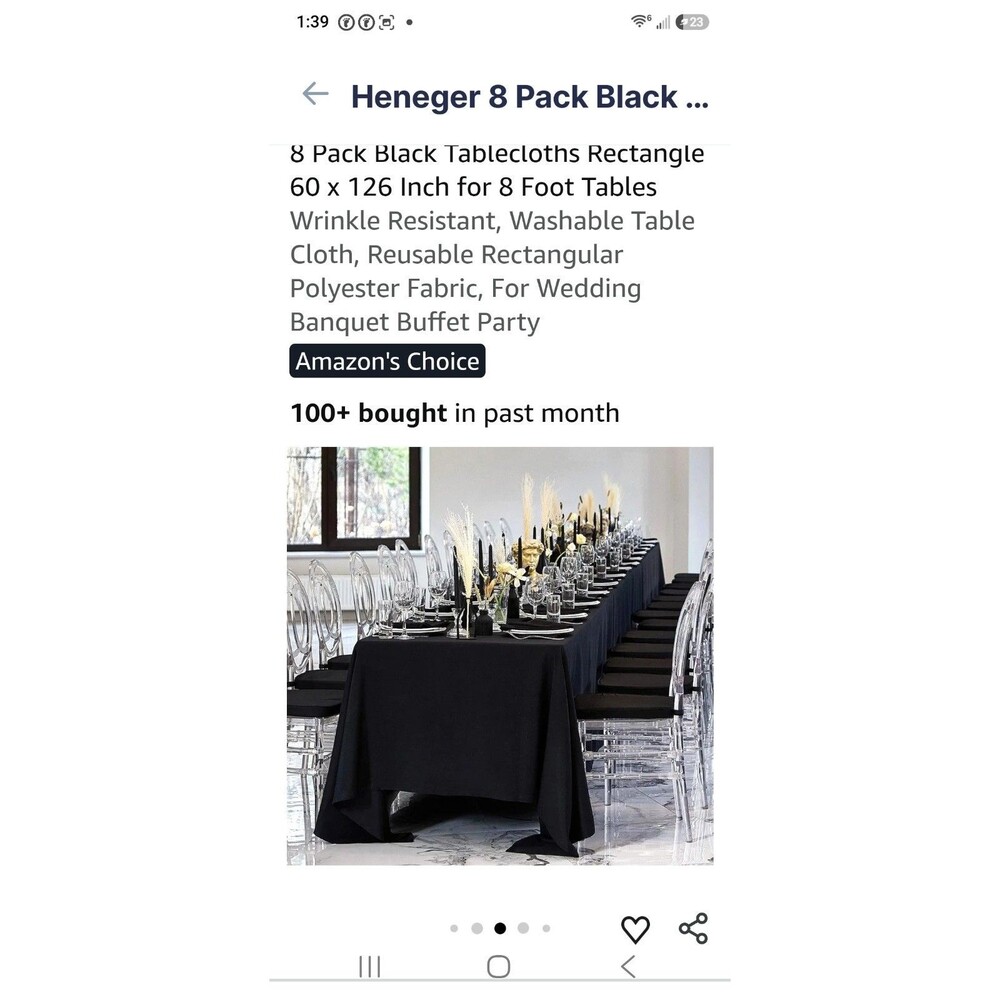 8-PACK 60 x 126 in. Rectangular Polyester Tablecloths for 8 ft. Tables BLACK